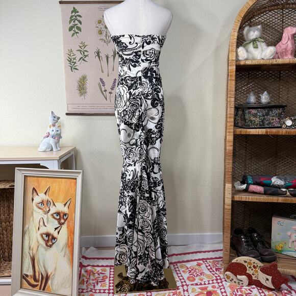 Y2k Floral Satin Strapless Mermaid Formal Dress Sexy Dark Coquette Romantic S 6 - Picture 3 of 11